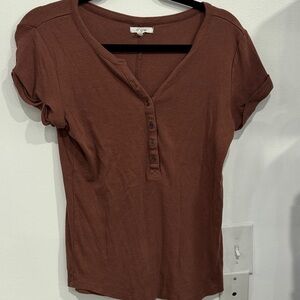 Maurices Short Sleeve Henley Top in Brown